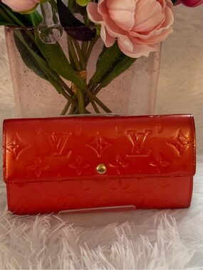 Louis Vuitton Orange Vernis Patent Continental Wallet